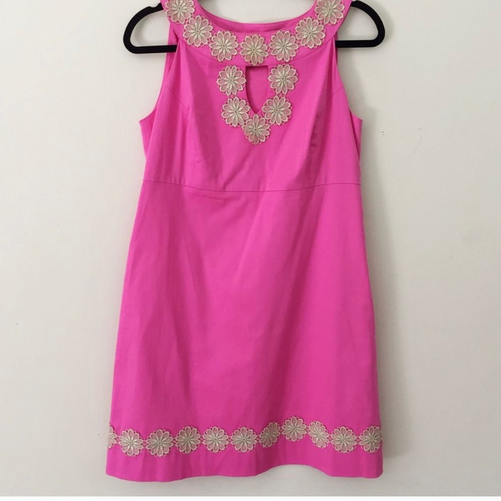 Lilly PulitzerJacqueline Pink & Gold A-line Shift Dress SZ.2 - Picture 7 of 12